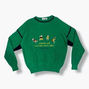 Golfino Green Crewneck Sweater with Kitty Cartoon Design ⛳️